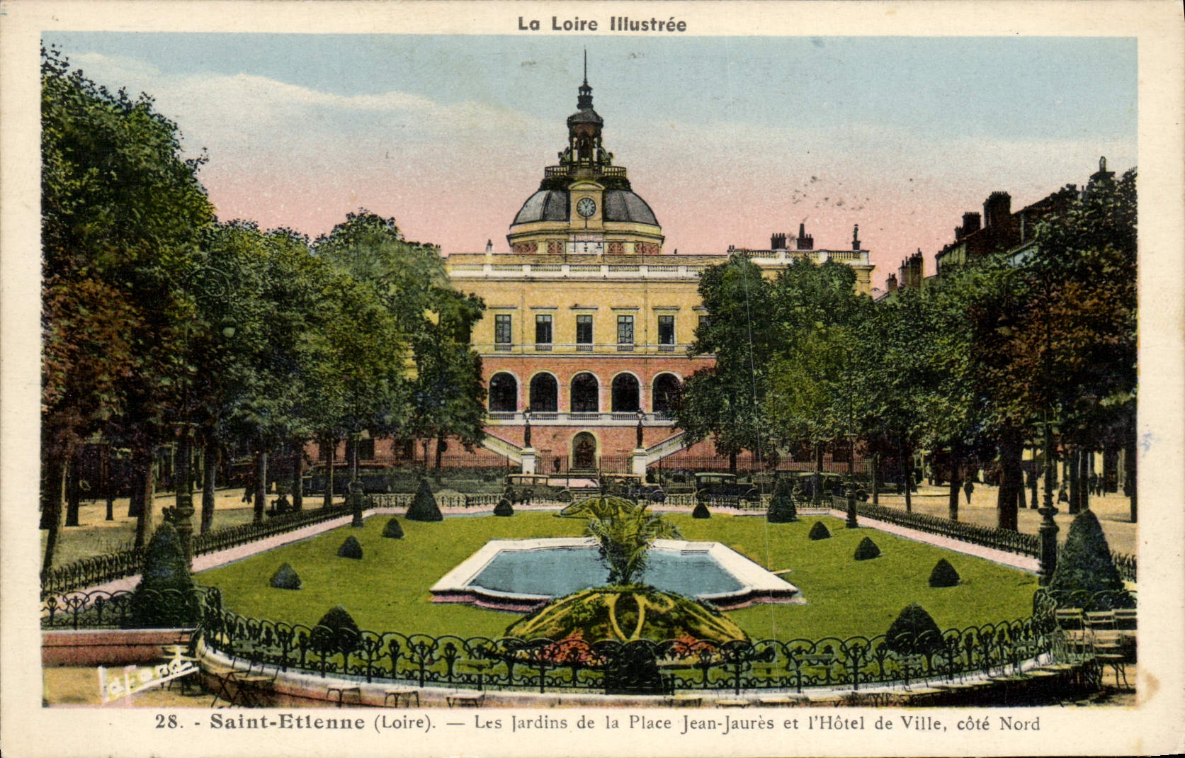 VINTAGE POSTCARD Holy Etienne Gardens Of the Place Jean Jaures And the town hall