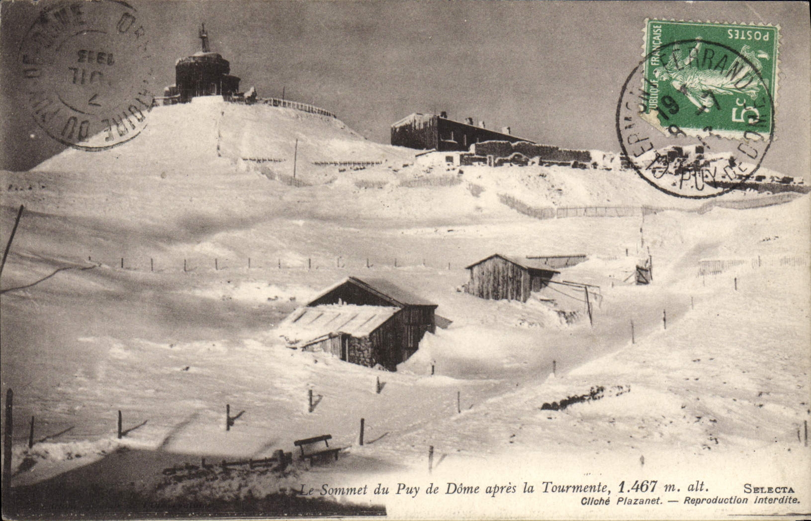 VINTAGE POSTCARD the top of Puy de Dome after the storm