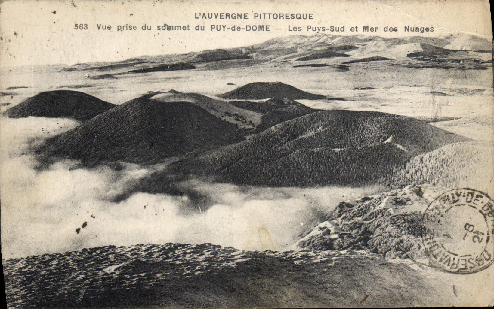 VINTAGE POSTCARD Picturesque Auvergne Seen from Of the Summit Of Puy de Dome Southern Puys and sea of clouds