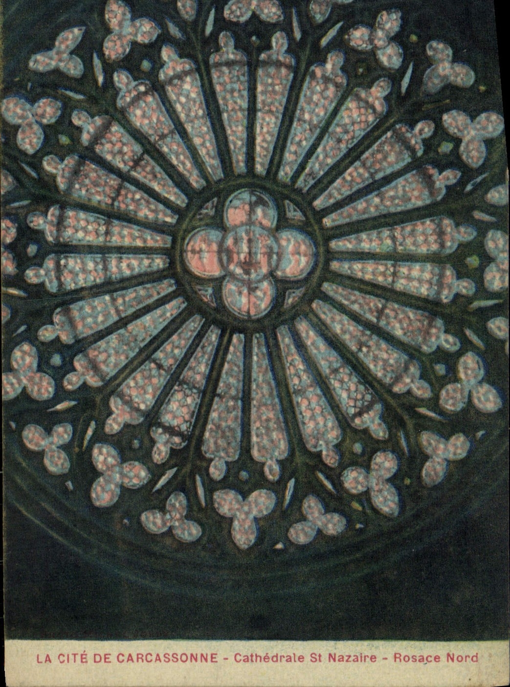 POSTAL ISCED de la VENDIMIA del rosetón norteño del St Nazario de la catedral de Carcasona
