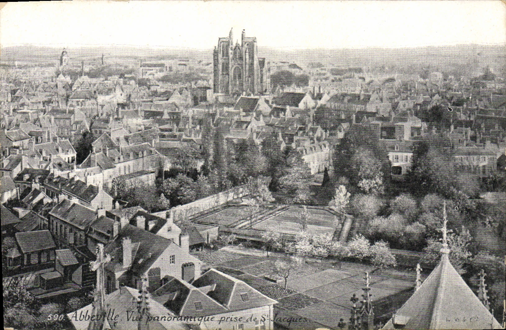 VINTAGE POSTCARD Abbeville Panoramic View taken of St Jacques