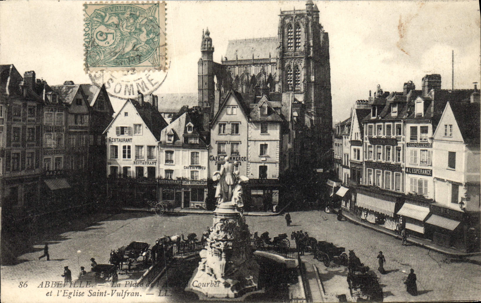 VINTAGE POSTCARD Abbeville the place of the admiral Courbet and the church Vulfran Saint