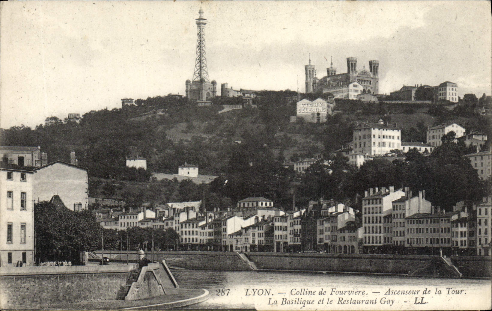 CPA Lyon Colline de Fourviere Ascenseur de la Tour La basilique et le restaurant Gay