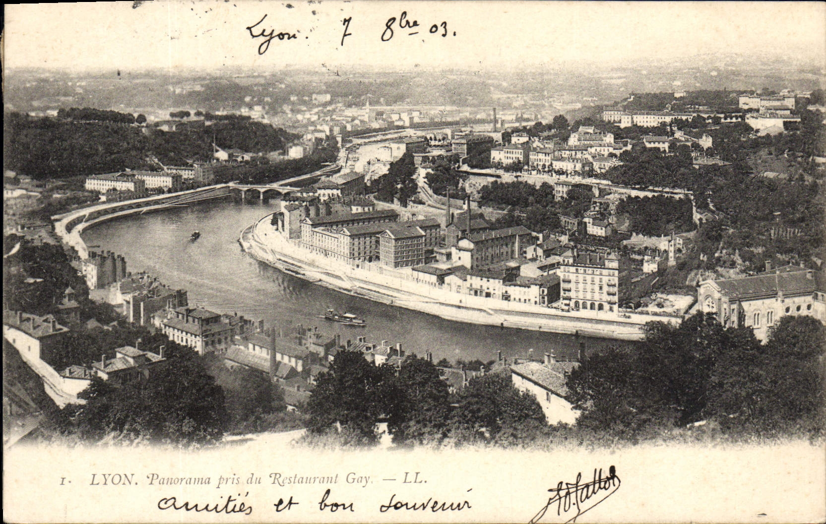 VINTAGE POSTCARD Lyon Panorama taken of the Gay Restaurant