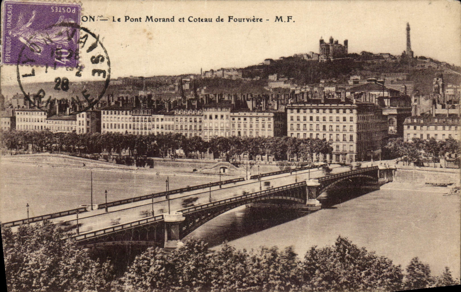 VINTAGE POSTCARD Lyon the Morand Bridge and Coteau of Fourviere
