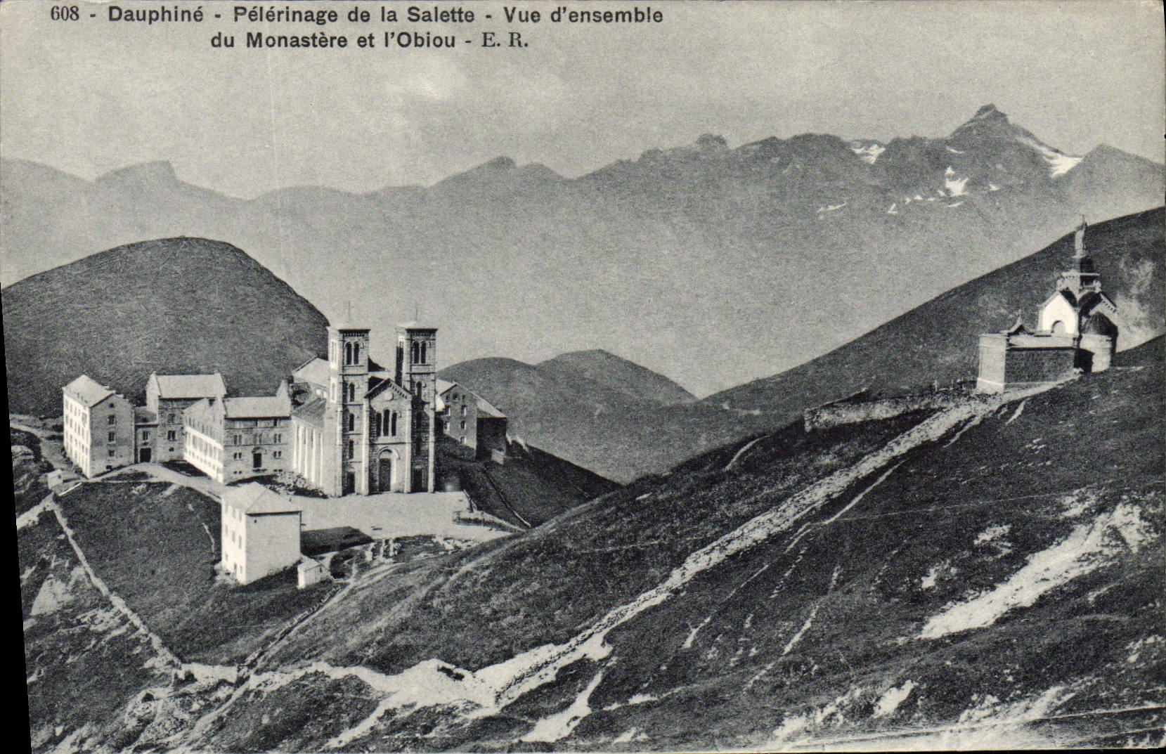 VINTAGE POSTCARD Dauphine Pilgrimage of SAlette Overall picture of the monastery and Obiou