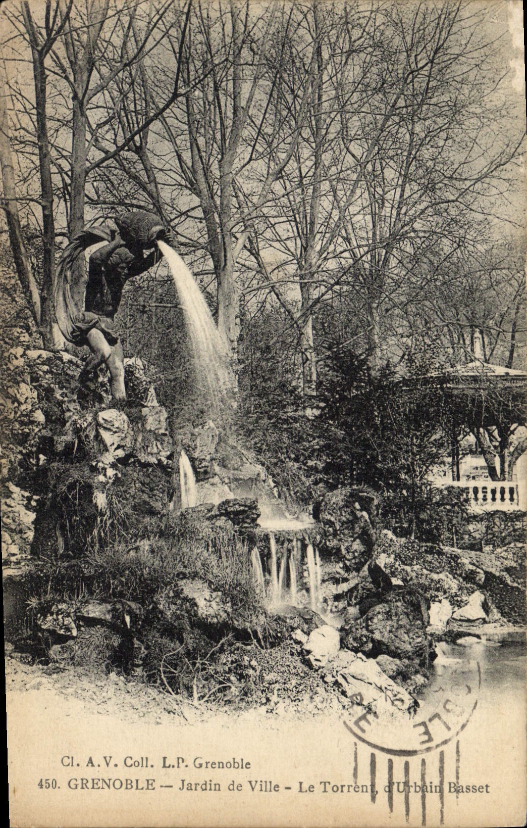 Jardín de Grenoble de la POSTAL de la VENDIMIA de la ciudad el torrente del perro de afloramiento de Urbain