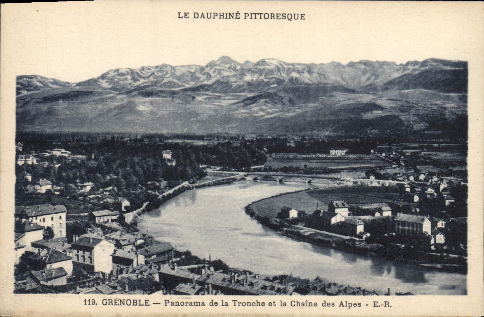 POSTAL Grenoble Panorame de la VENDIMIA de la taza y de la gama alpestre