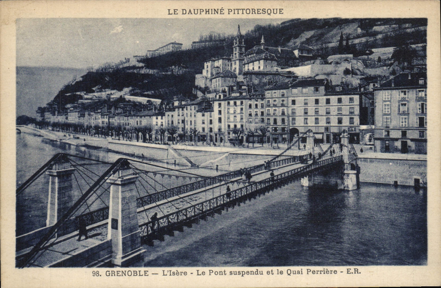 POSTAL Grenoble de la VENDIMIA el puente suspendido y la mina de piedra de Quay
