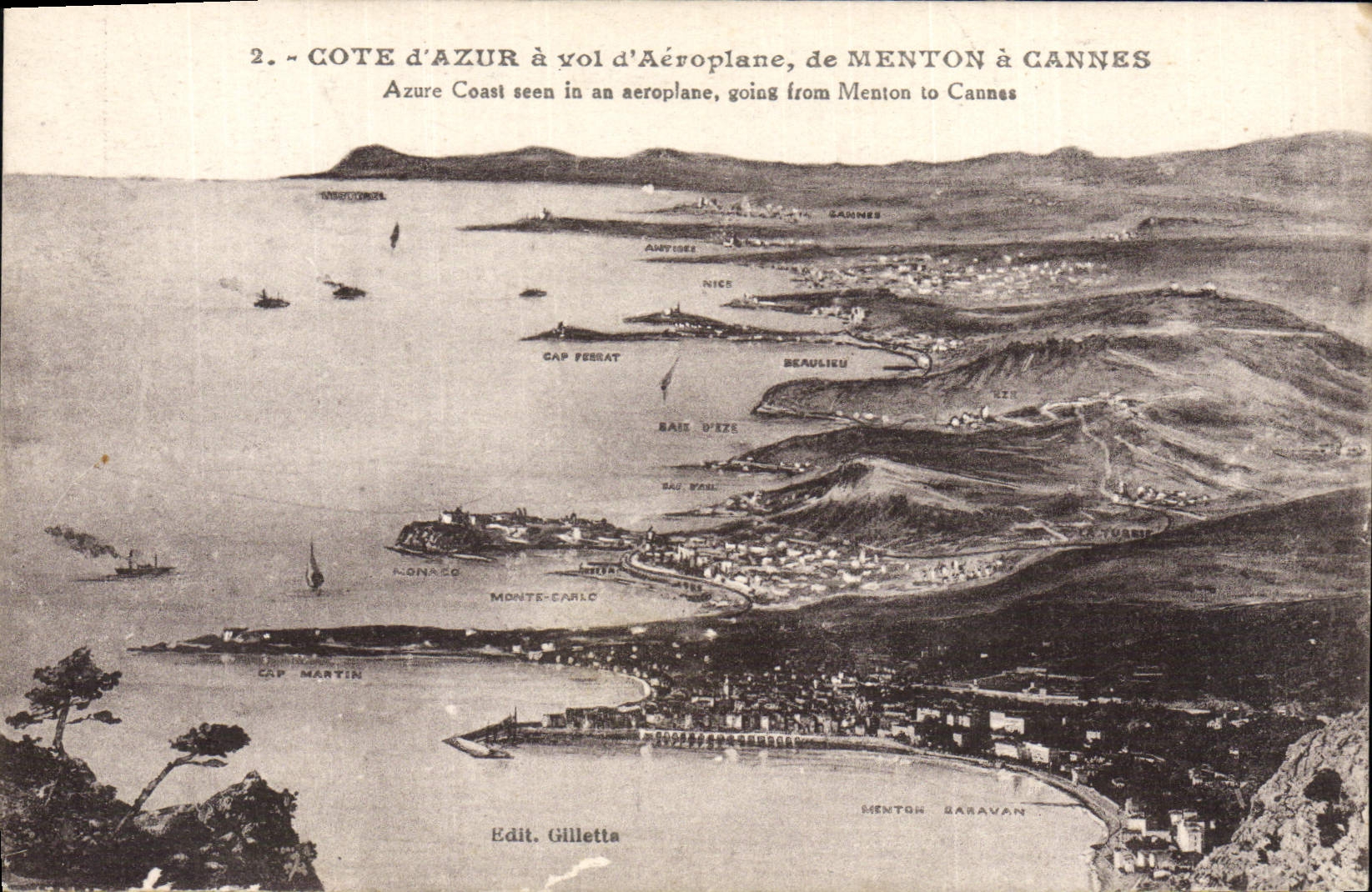 La POSTAL de la VENDIMIA Menton tiene azul del corral de Cannes tiene vol. del aeroplano