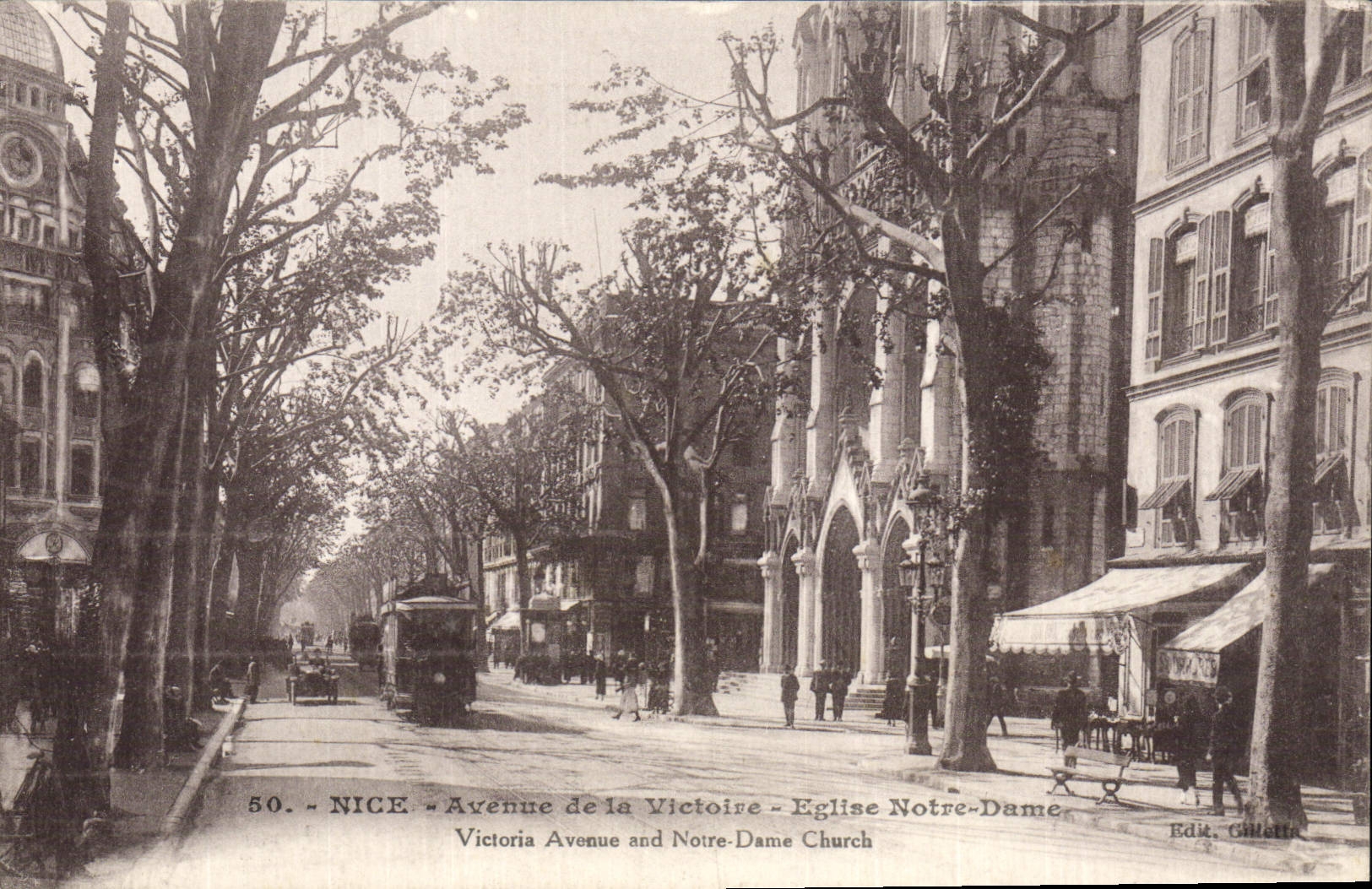 POSTAL de la VENDIMIA Niza que ocurrió de la tranvía de Notre Dame de la iglesia de Victoire