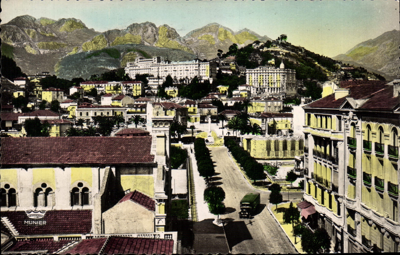 POSTAL MODERNA Menton estación y hoteles de tren