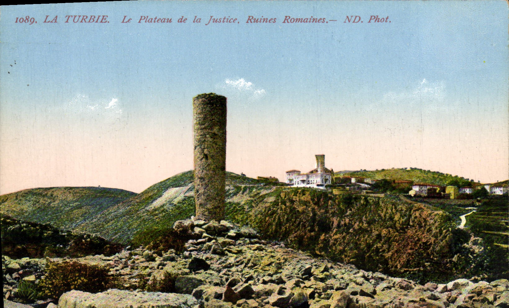 POSTAL de la VENDIMIA La Turbie la placa de las ruinas romanas de la justicia