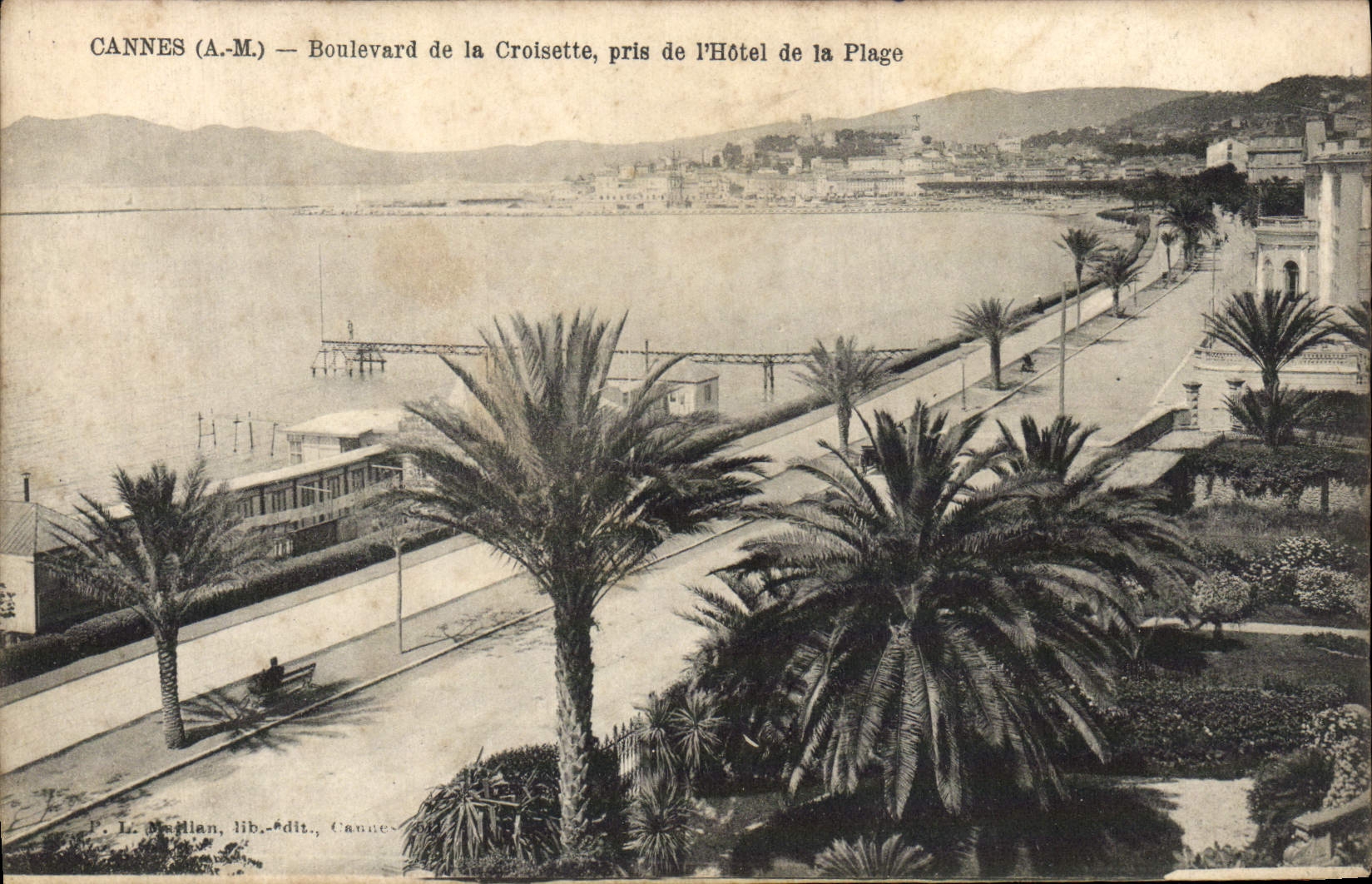 VINTAGE POSTCARD Cannes Boulevard of the Small cross Taken of the Hotel of the Beach