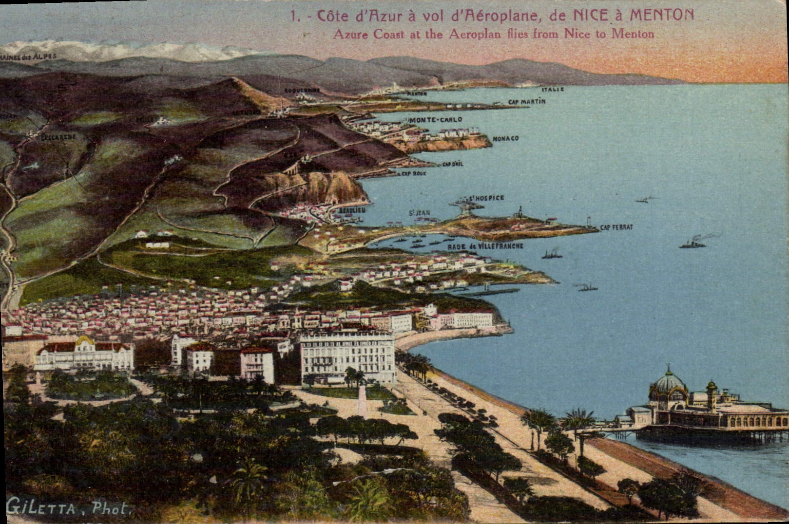 El aeroplano de la POSTAL de la VENDIMIA Niza tiene Menton