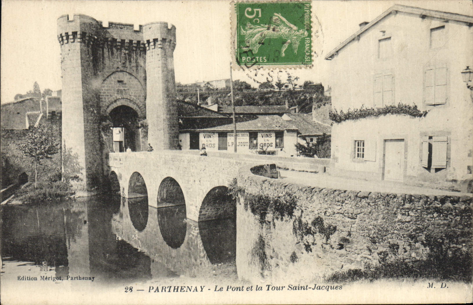 VINTAGE POSTCARD Parthenay the Bridge and the Tower Jacques Saint