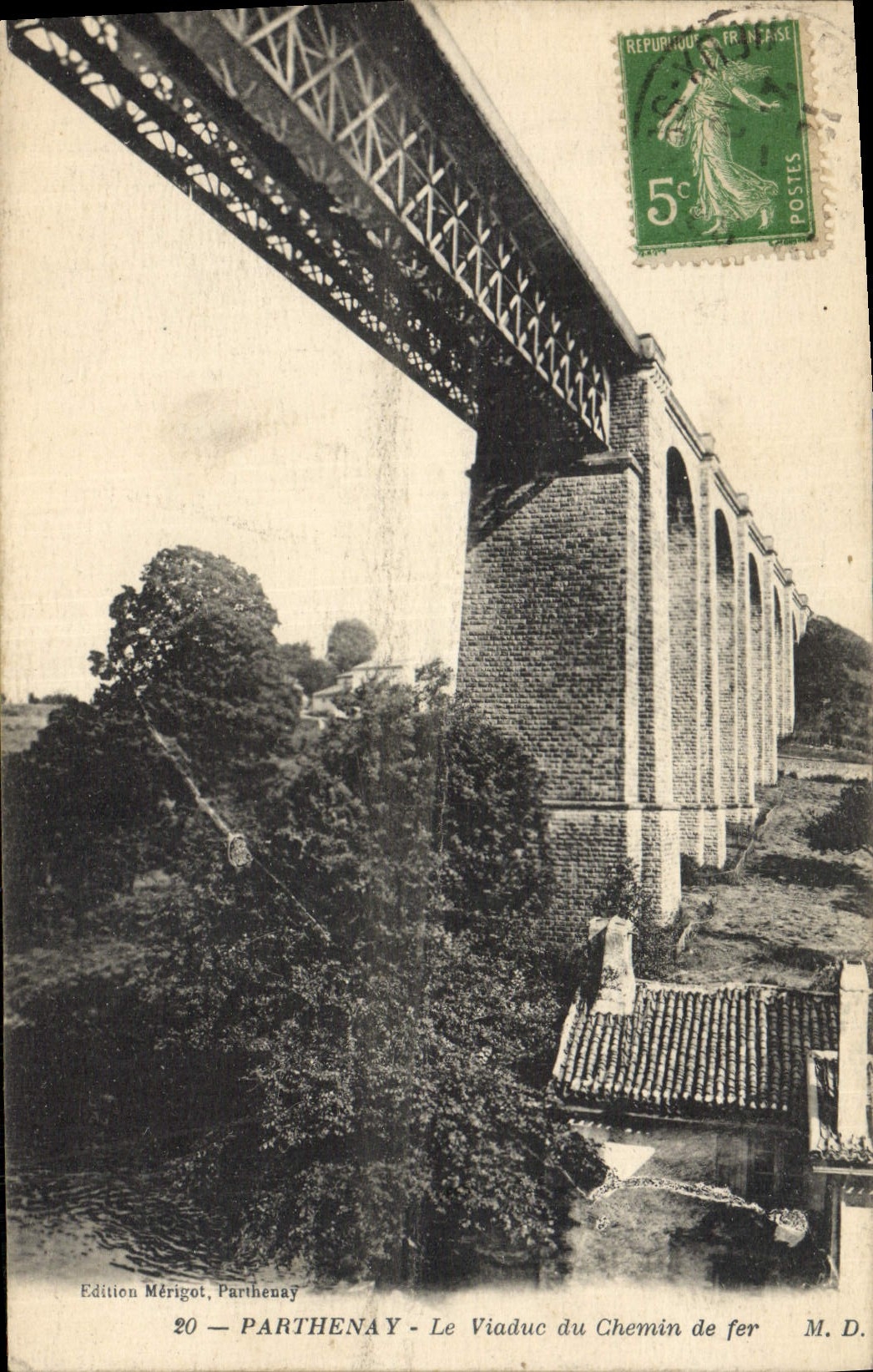 VINTAGE POSTCARD Parthenay the Viaduct of the Railroad