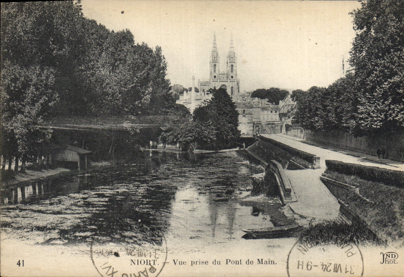 VINTAGE POSTCARD Niort Seen from of the Bridge of Hand