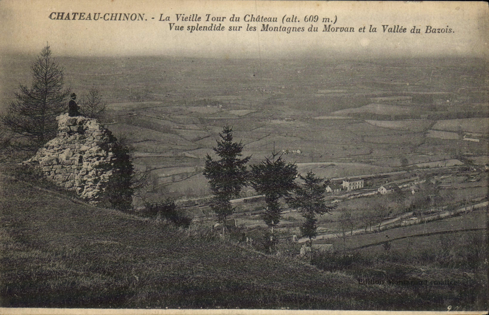VINTAGE POSTCARD Chinon Castle the Old woman Tower of the Castle Seen splendid on the mountains of Morvan and the valley of Bazois