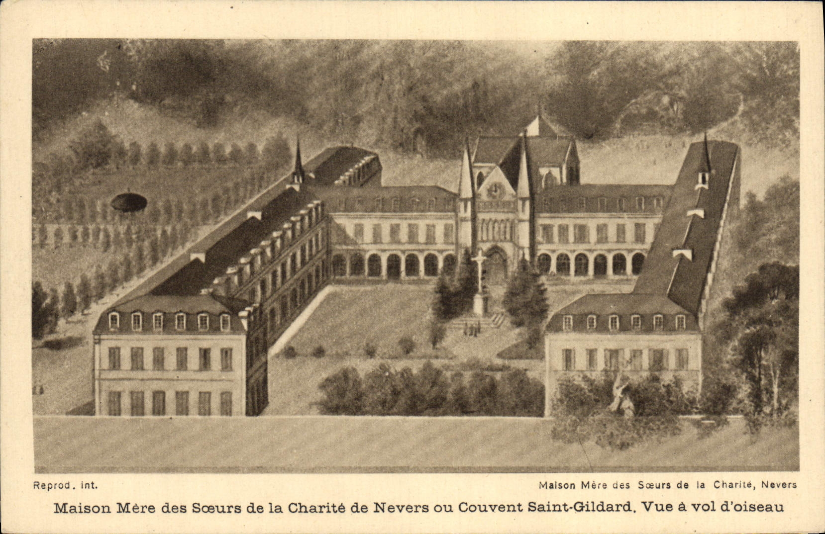 La oficina central de la POSTAL de la VENDIMIA de las hermanas de la caridad de Nevers o del convento Saint Gildard Vue tiene vuelo del osieau