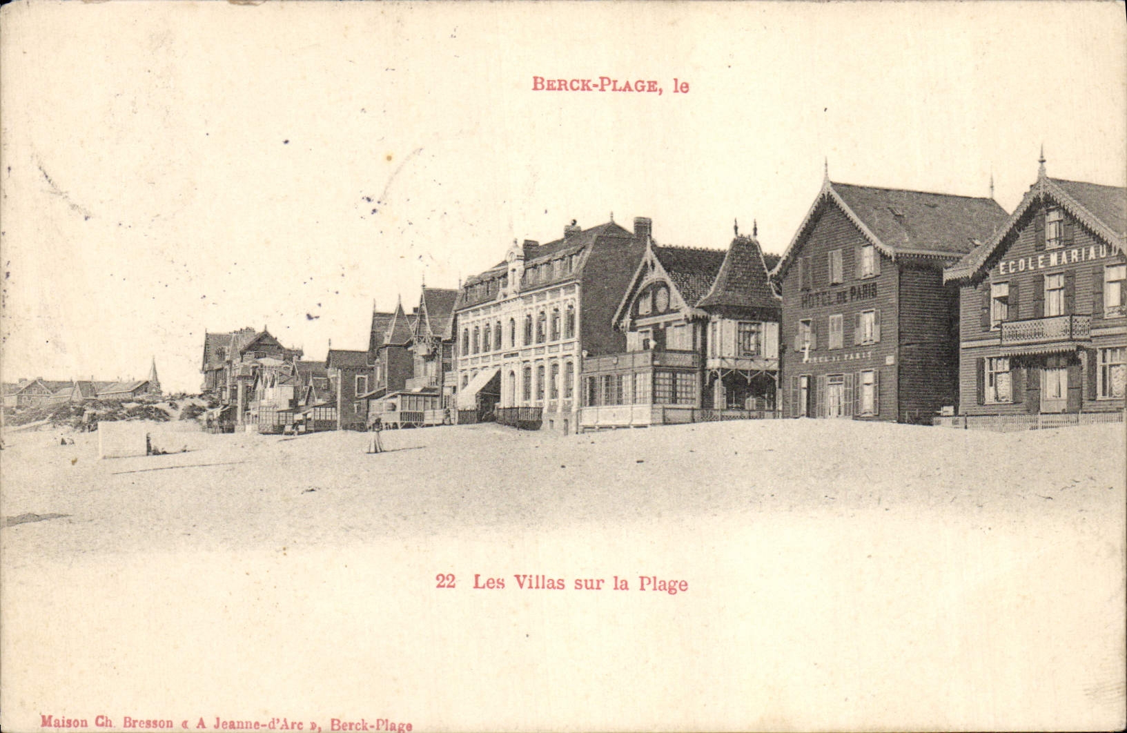 VINTAGE POSTCARD Berck Beach villas on the beach Mariaud School