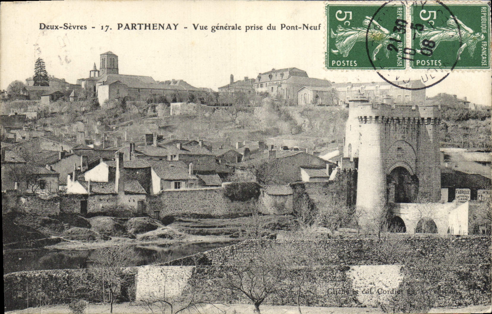 VINTAGE POSTCARD Parthenay View Taken of the New Bridge