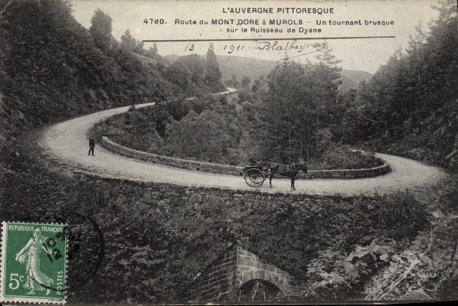 VINTAGE POSTCARD Route of the Mount Gilds has Murols an abrupt turning on the brook of Diane