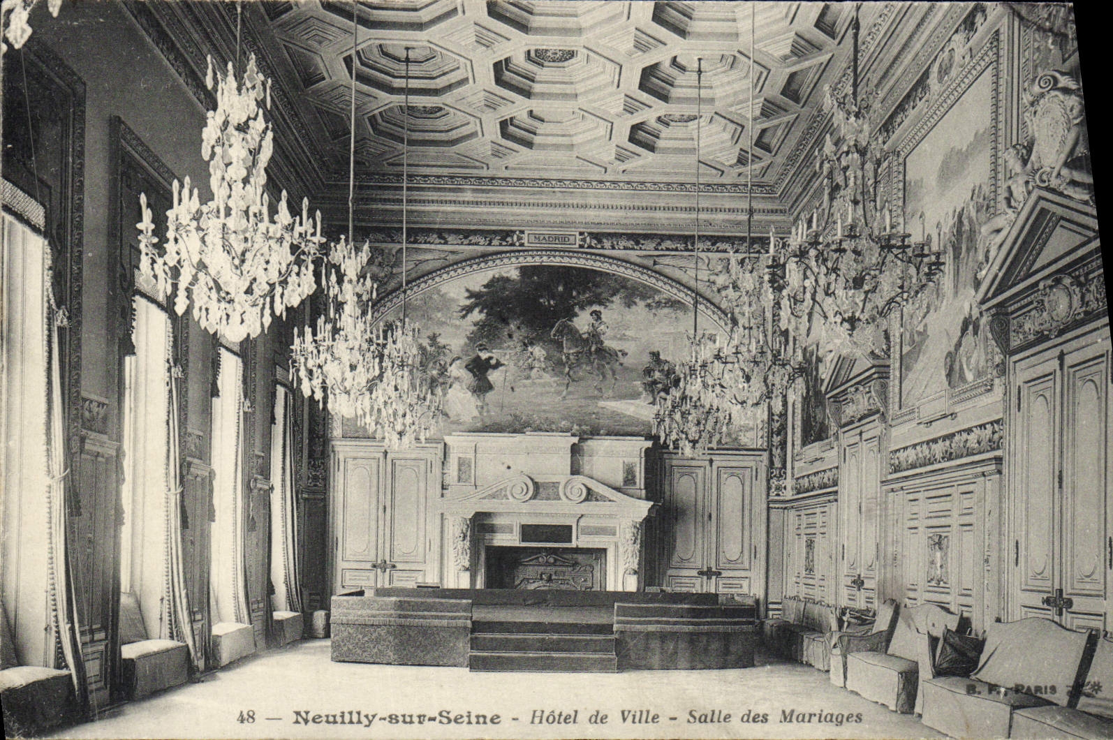 VINTAGE POSTCARD Neuilly sur Seine Town hall Room of the Marriages