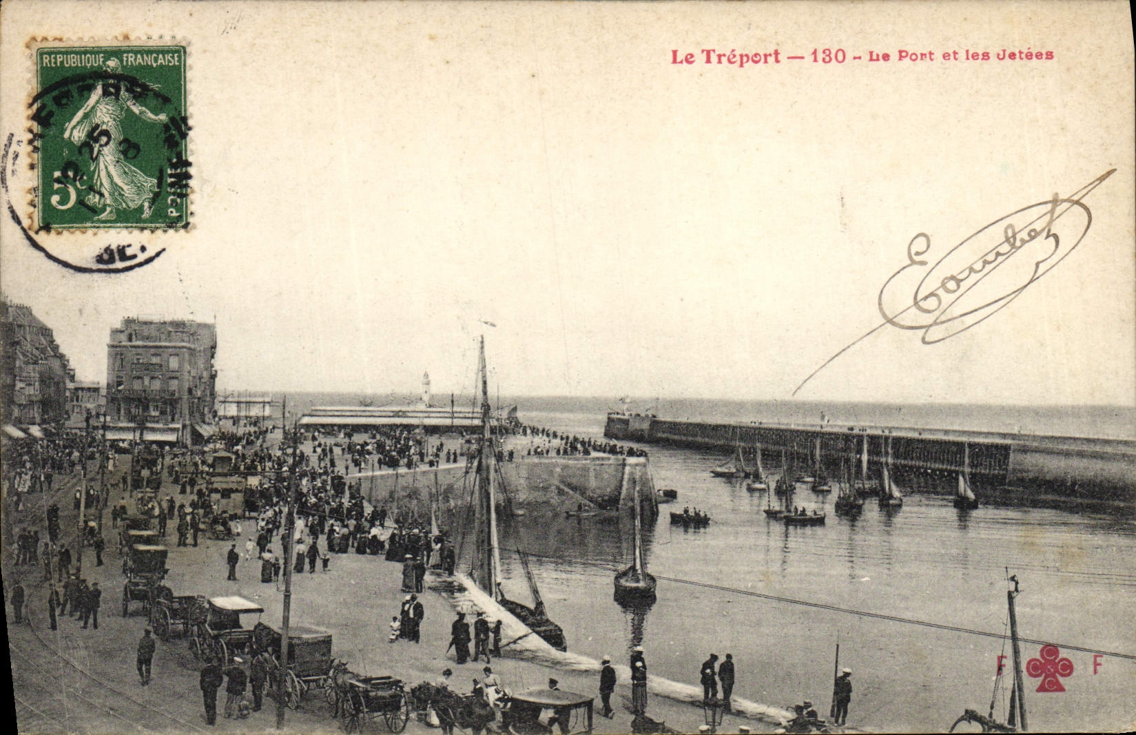 POSTAL Treport de la VENDIMIA el puerto y los barcos de los embarcaderos