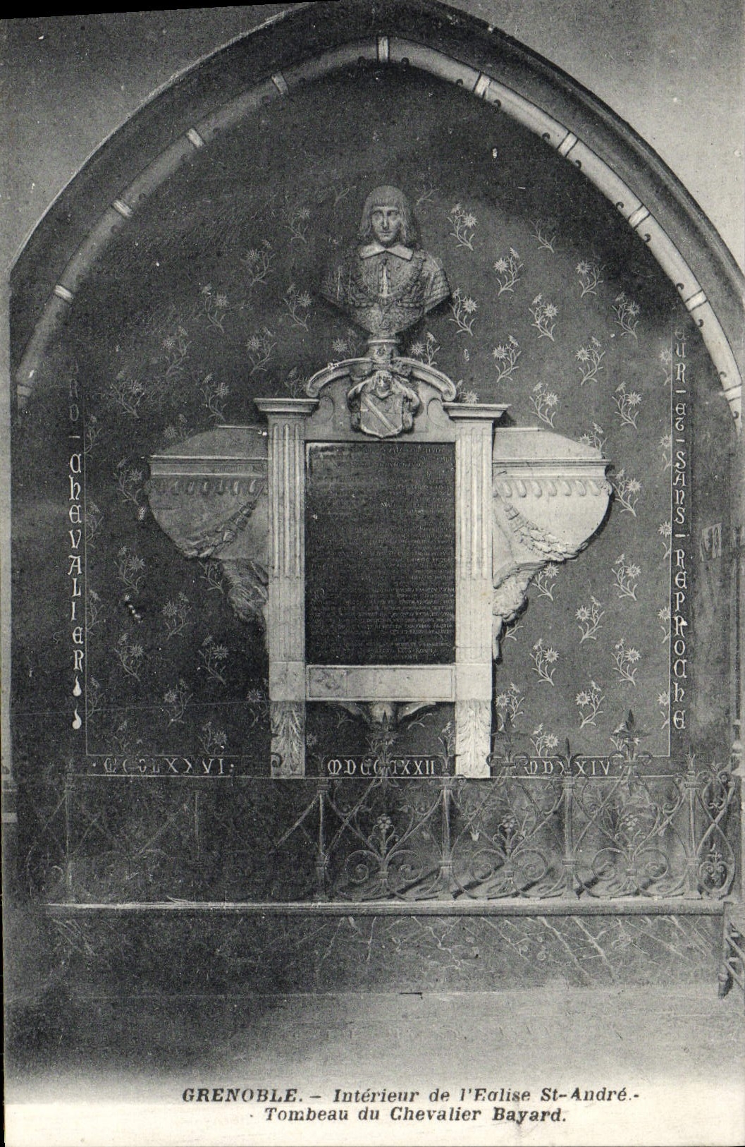 Interior santo de Grenoble de la POSTAL de la VENDIMIA de la iglesia Andre Tombeau del caballero de Bayard