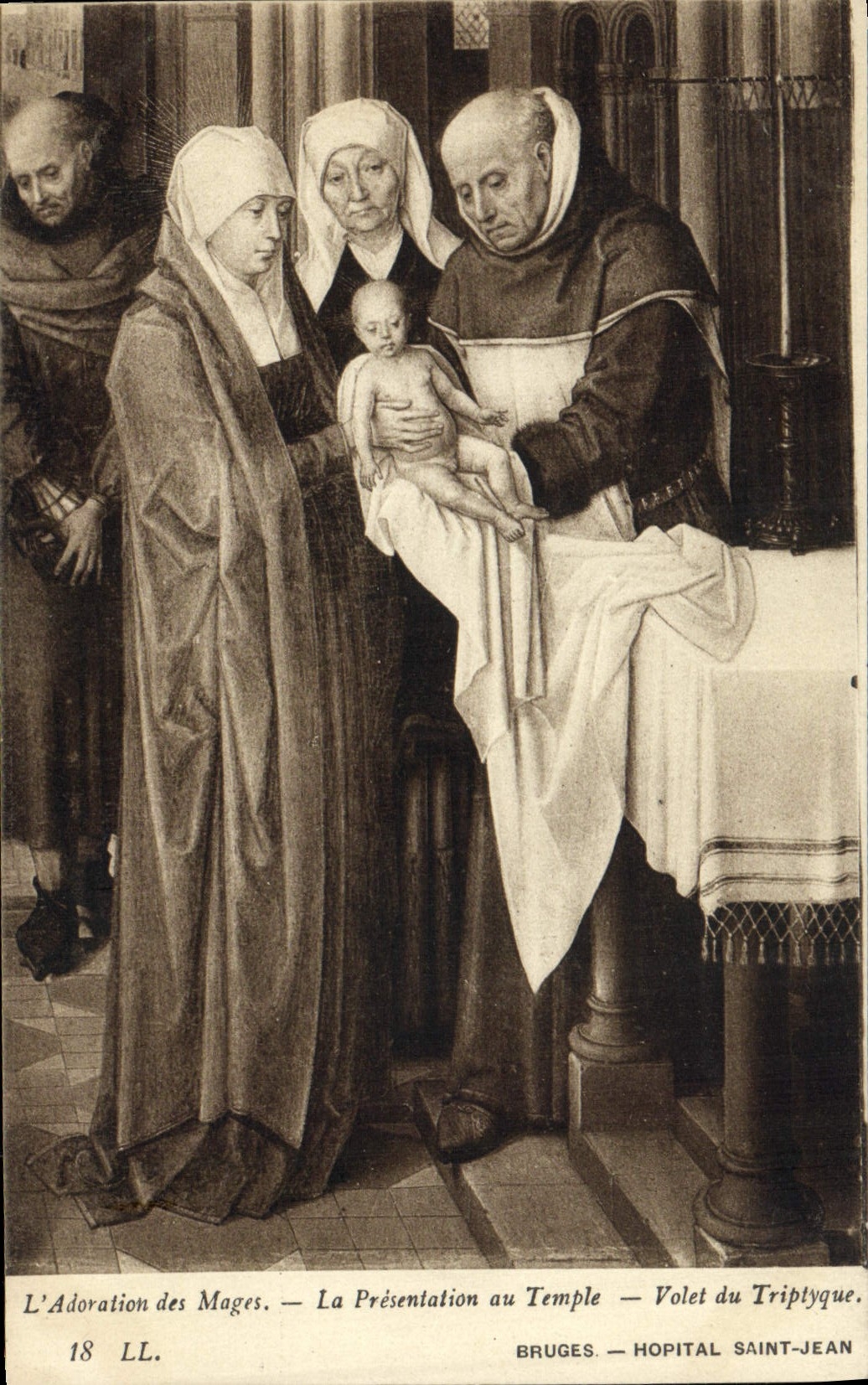 VINTAGE POSTCARD Worship of the Magi presentation to the Temple Bruges Holy Hospital Jean