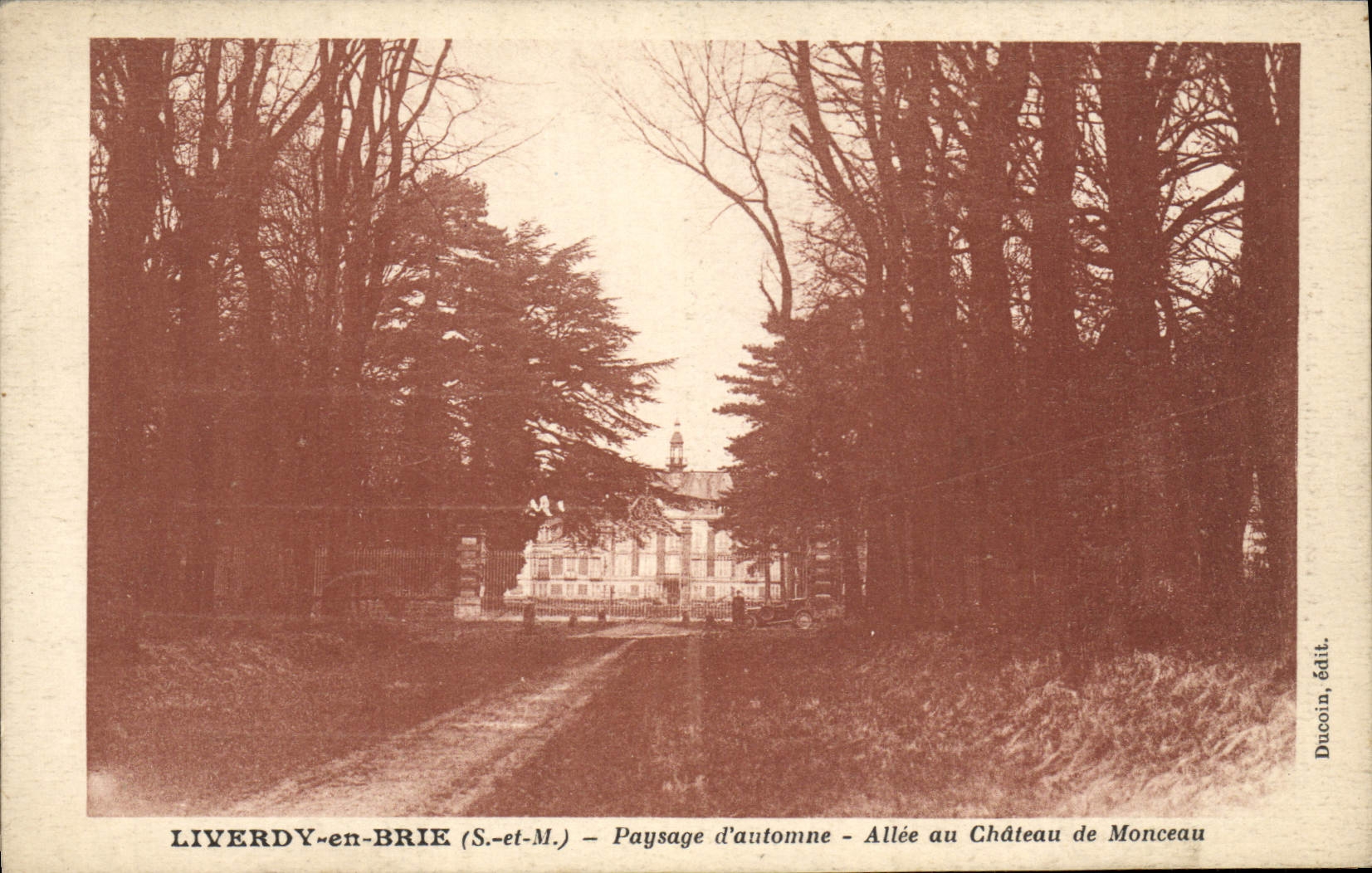 VINTAGE POSTCARD Liverdy in Brie Landscape of autumn Gone of the castle of Heap