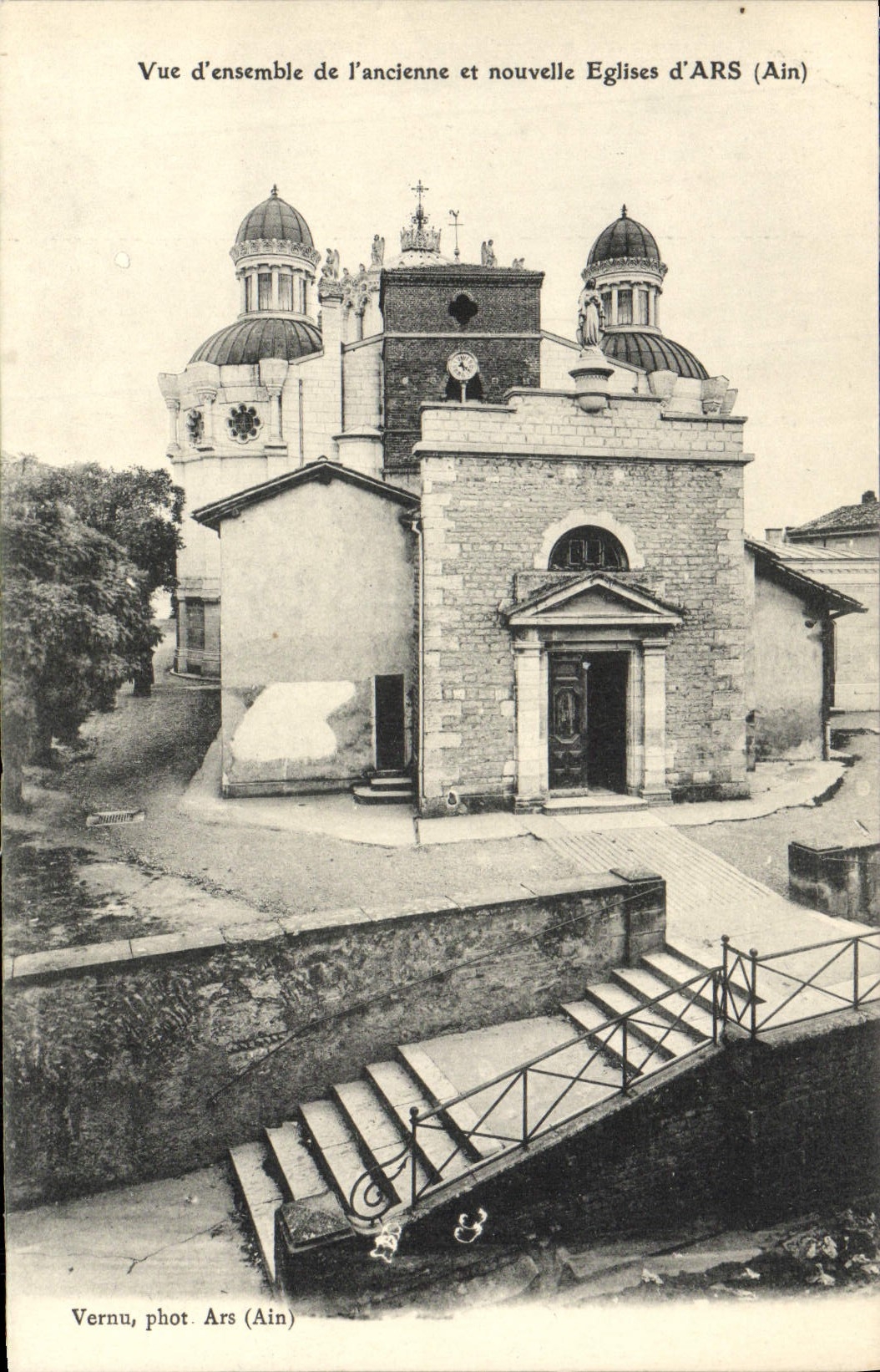 VINTAGE POSTCARD Overall picture of old and new Church of Ars