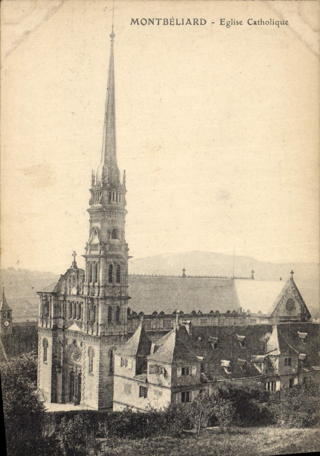 VINTAGE POSTCARD Montbeliard Catholic church