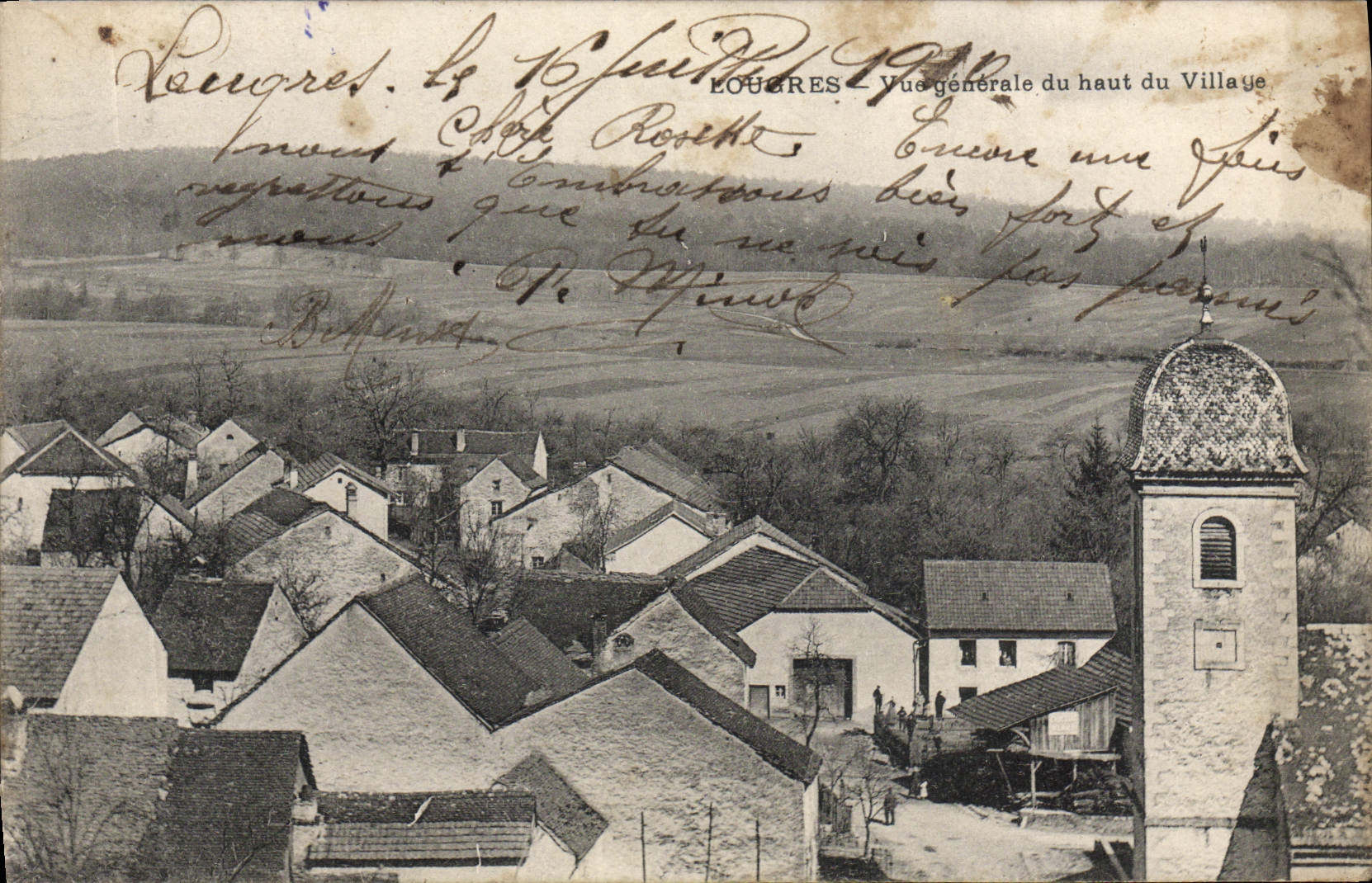 VINTAGE POSTCARD Lougres View top of the Village