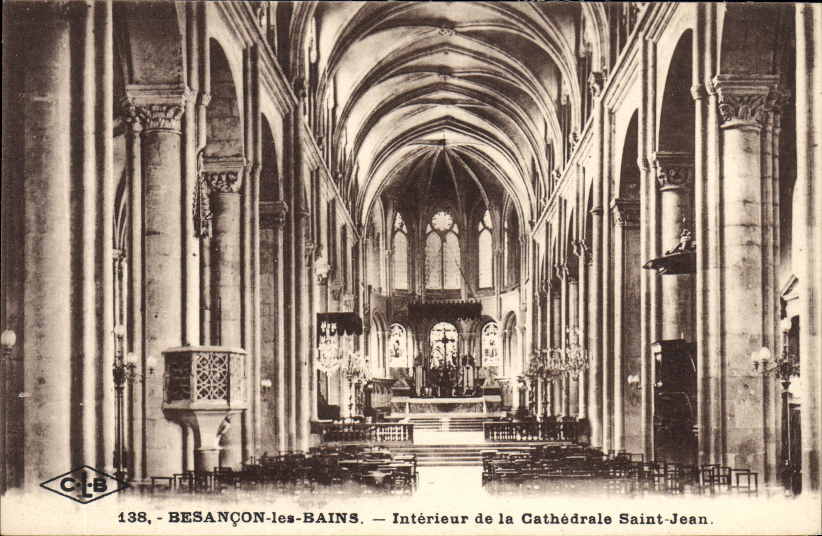 VINTAGE POSTCARD Besancon Les Bains Interior of the Cathedral Jean Saint