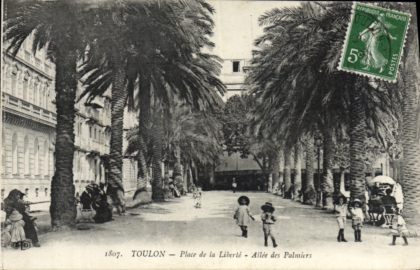 VINTAGE POSTCARD Toulon Places Gone Freedom of the Enfants palm trees