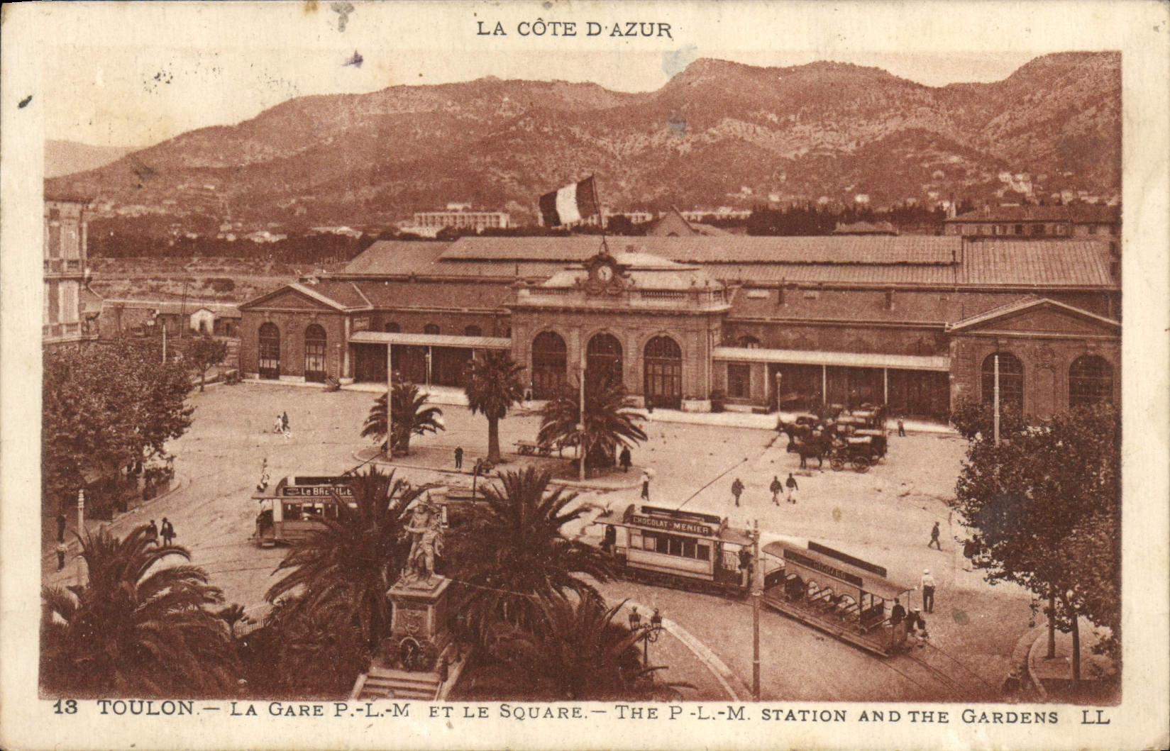 VINTAGE POSTCARD Toulon Train station And the Public garden