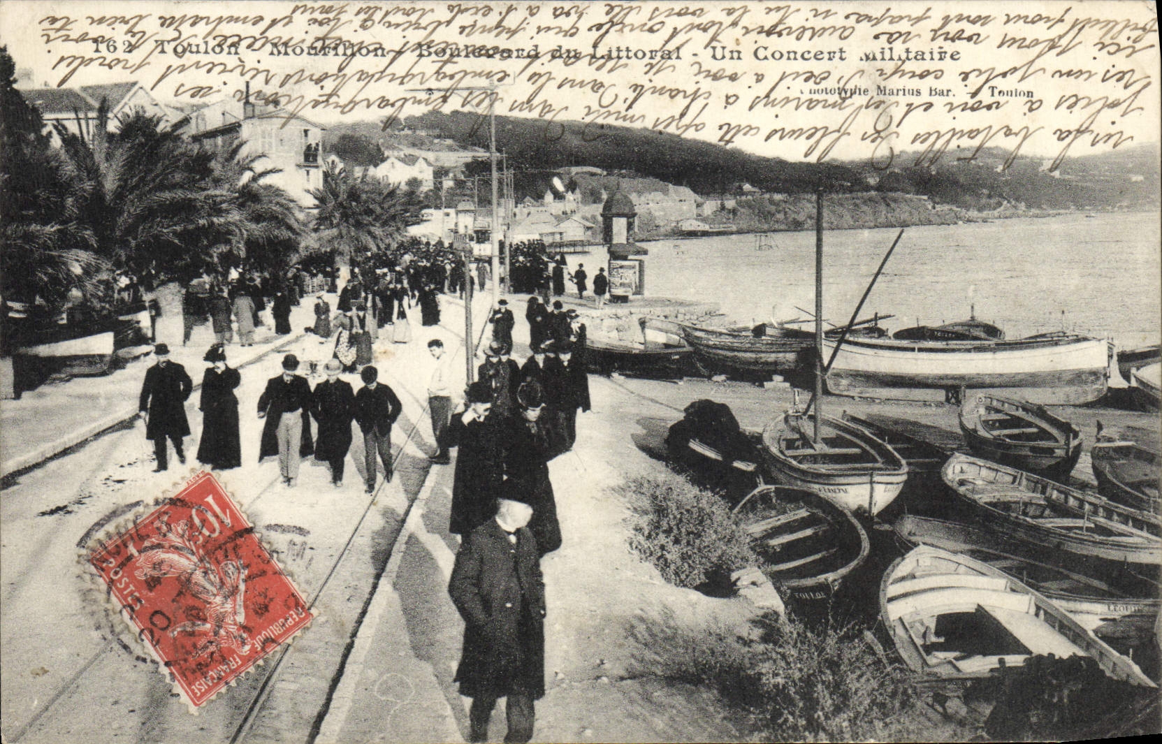 VINTAGE POSTCARD Toulon Mourillon Boulevard of the littoral a military concert Militaria