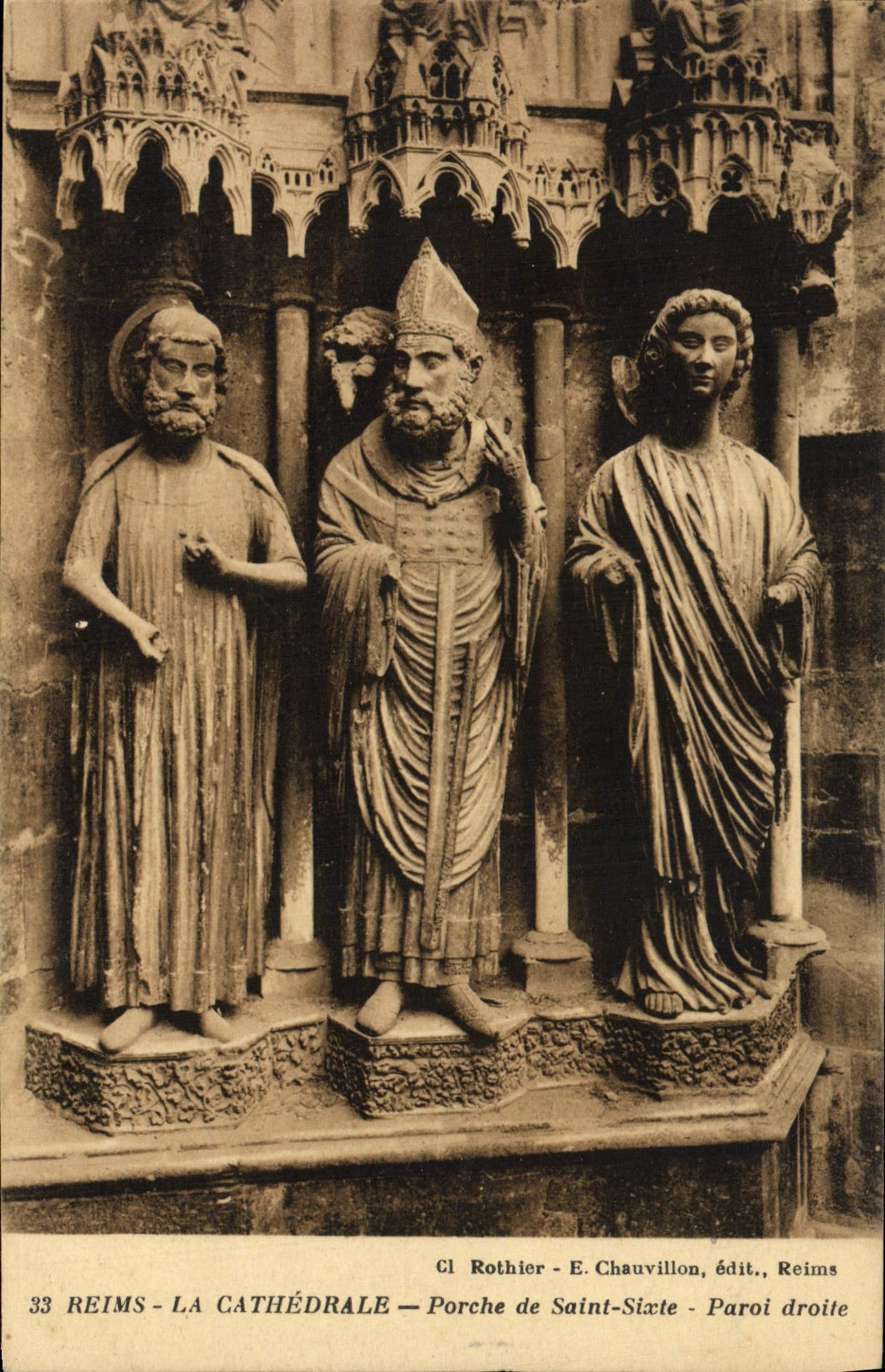 VINTAGE POSTCARD Rheims the Cathedral Porch Of Saint Sixth right Wall