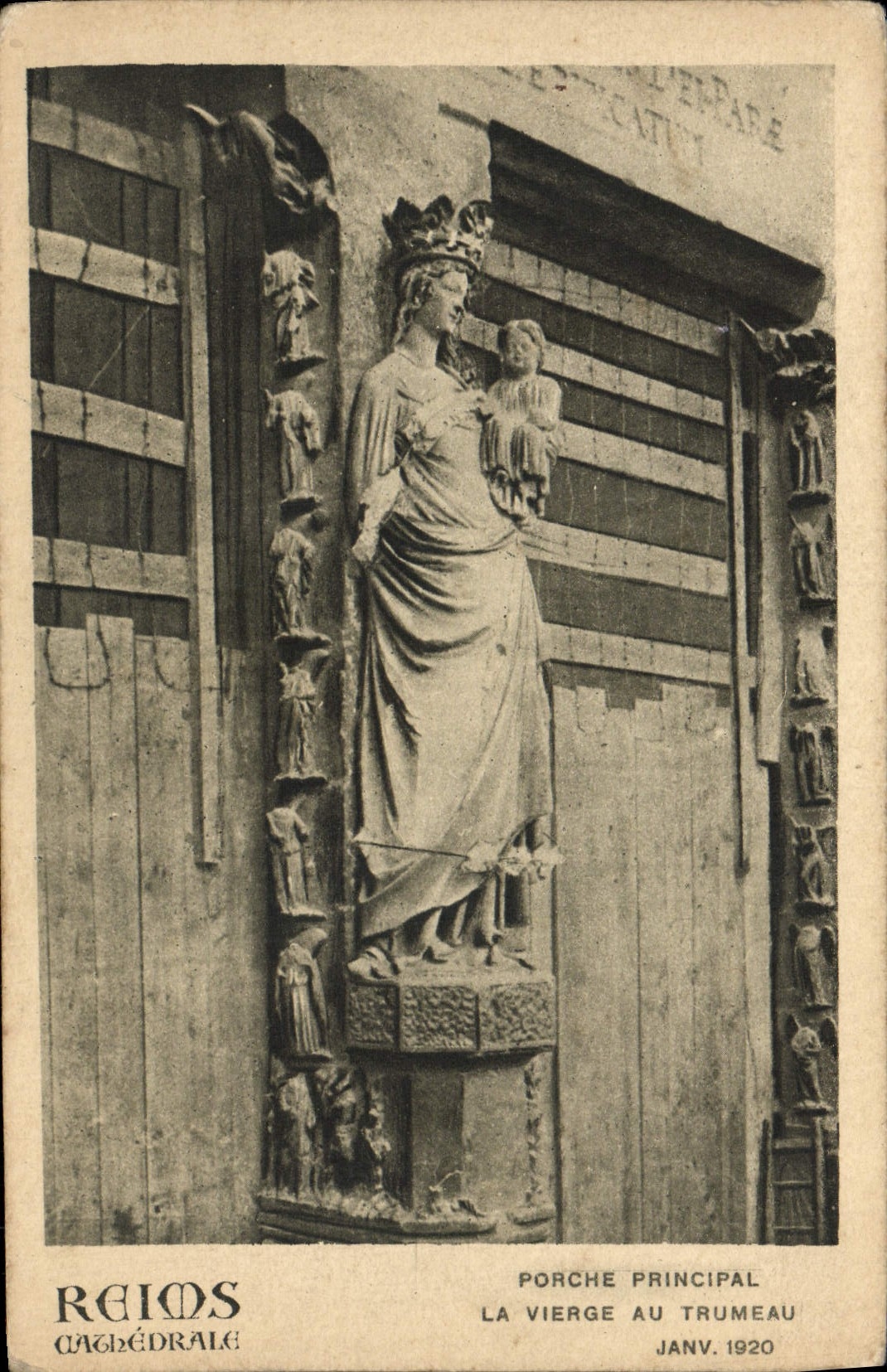 VINTAGE POSTCARD Rheims principal Porch Cathedral