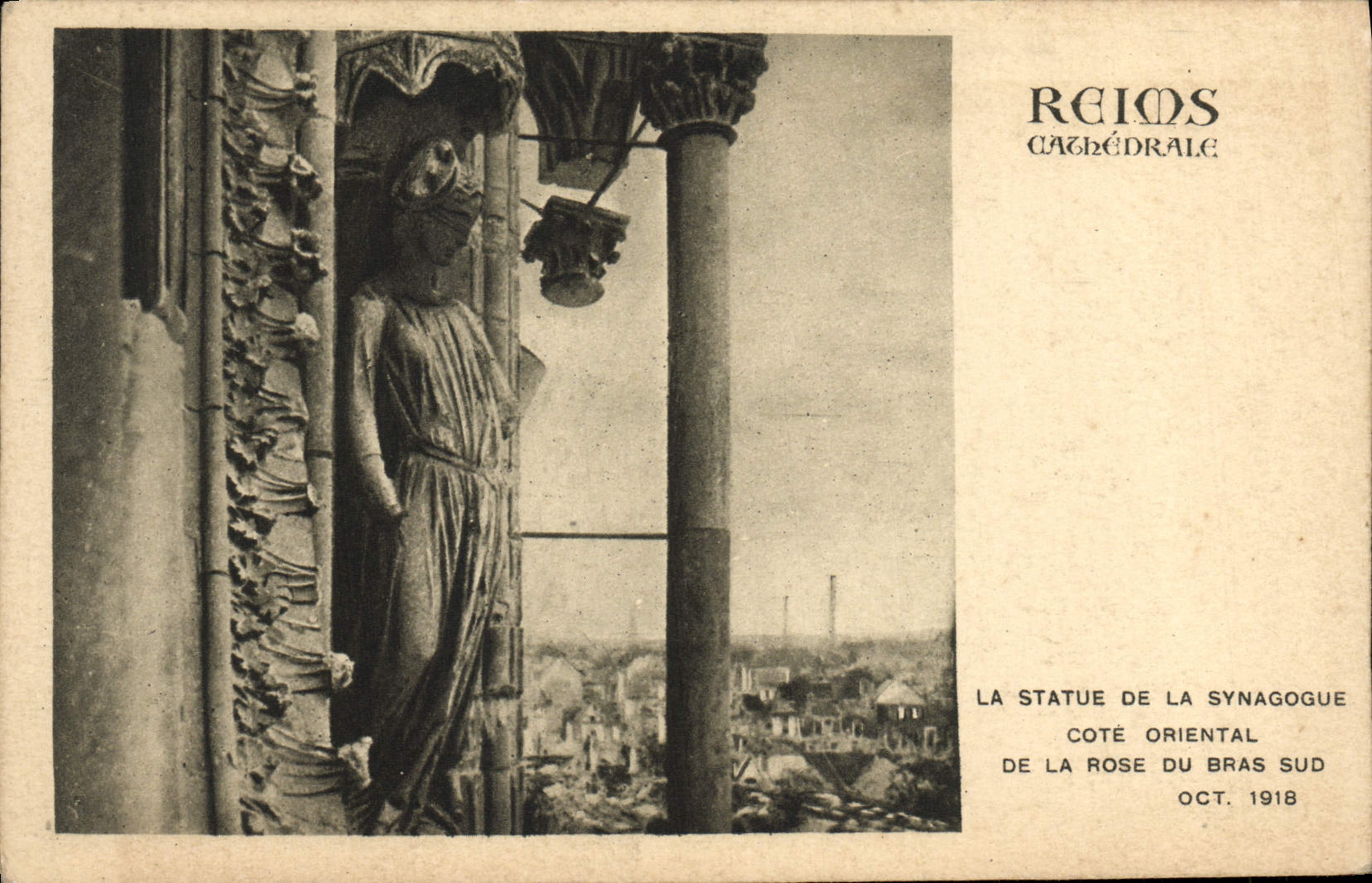 VINTAGE POSTCARD Rheims Cathedrale the statue of the synagog Dimensions Eastern