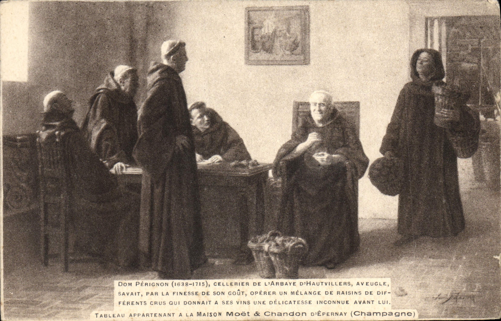 VINTAGE POSTCARD dom perignon Champagn Blind man