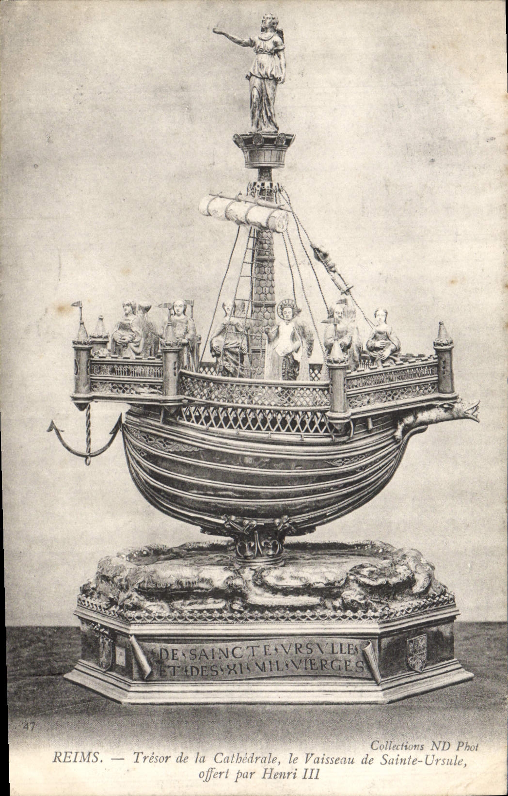 VINTAGE POSTCARD Rheims Treasure Of the Cathedral the Vessel of Sainte Ursule offered by Henri III