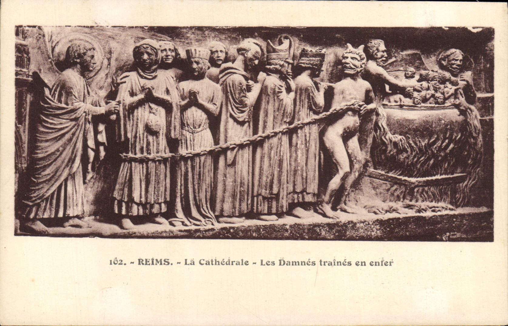 CPA Reims La Cathedrale Les Damnes Traines En Enfer Diable
