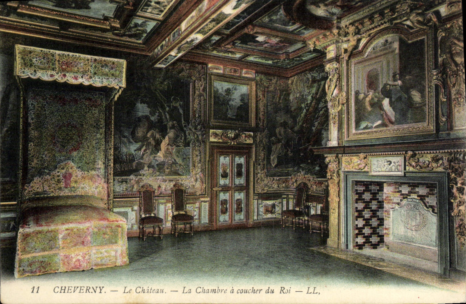 POSTAL Cheverny de la VENDIMIA el castillo el cuarto de ser dormido del rey