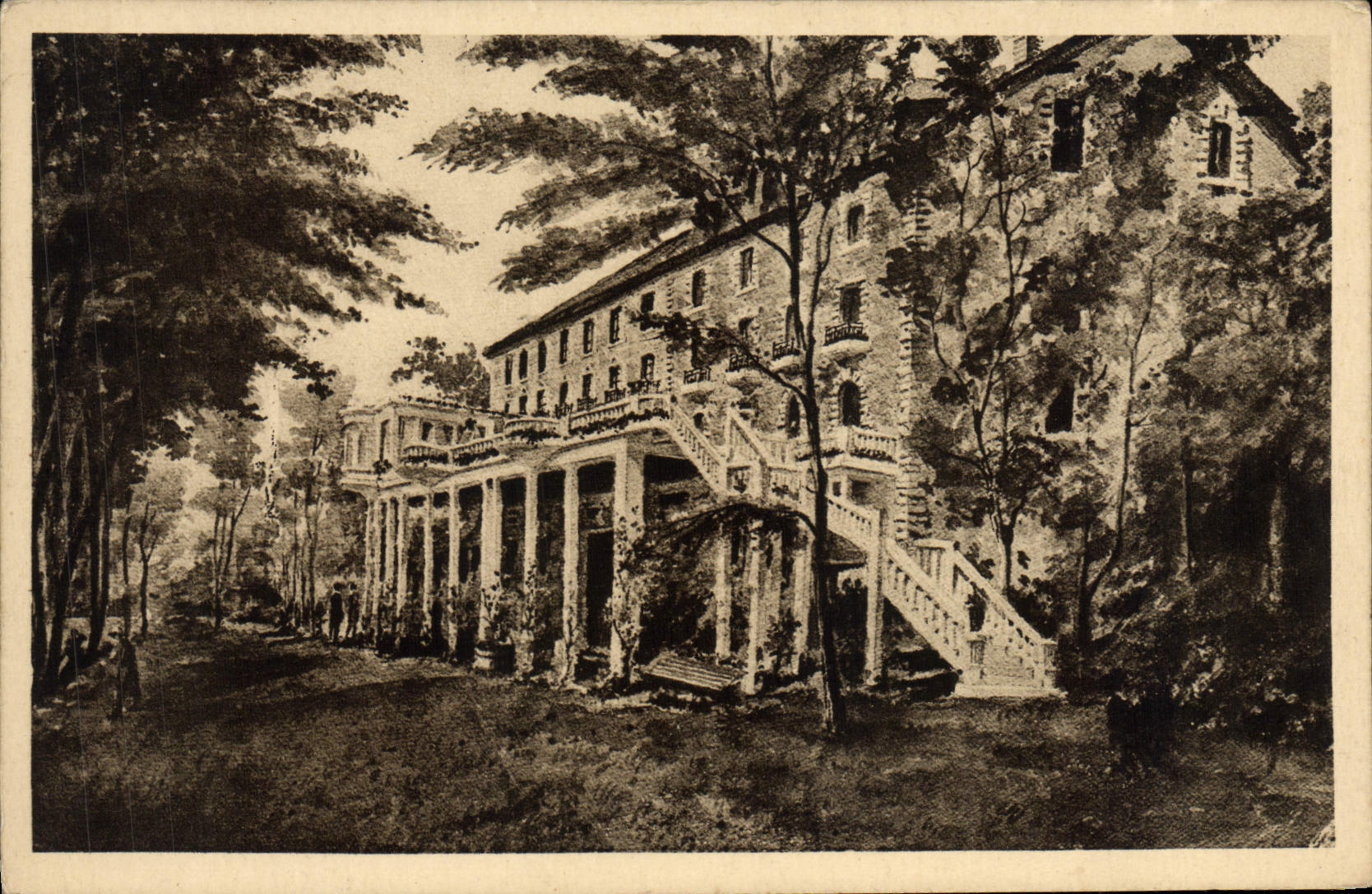 VINTAGE POSTCARD Large Hotel Of Vast Rozier terrace on the Tarn