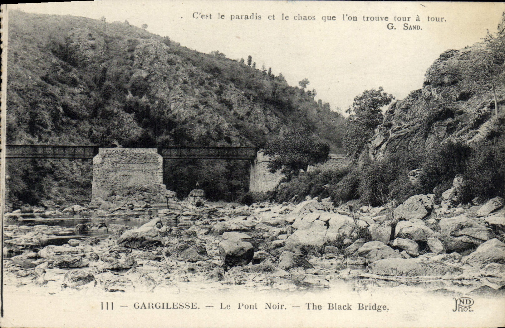 POSTAL Gargilesse de la VENDIMIA el puente negro