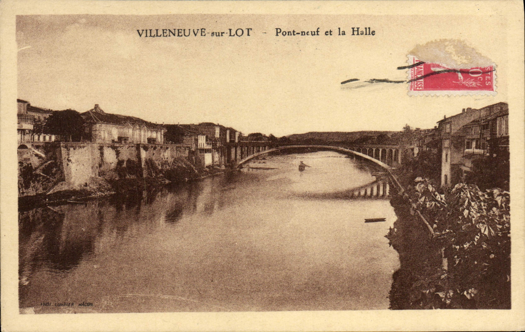 POSTAL Villeneuve de la VENDIMIA en el nuevo puente de la hornada y el mercado