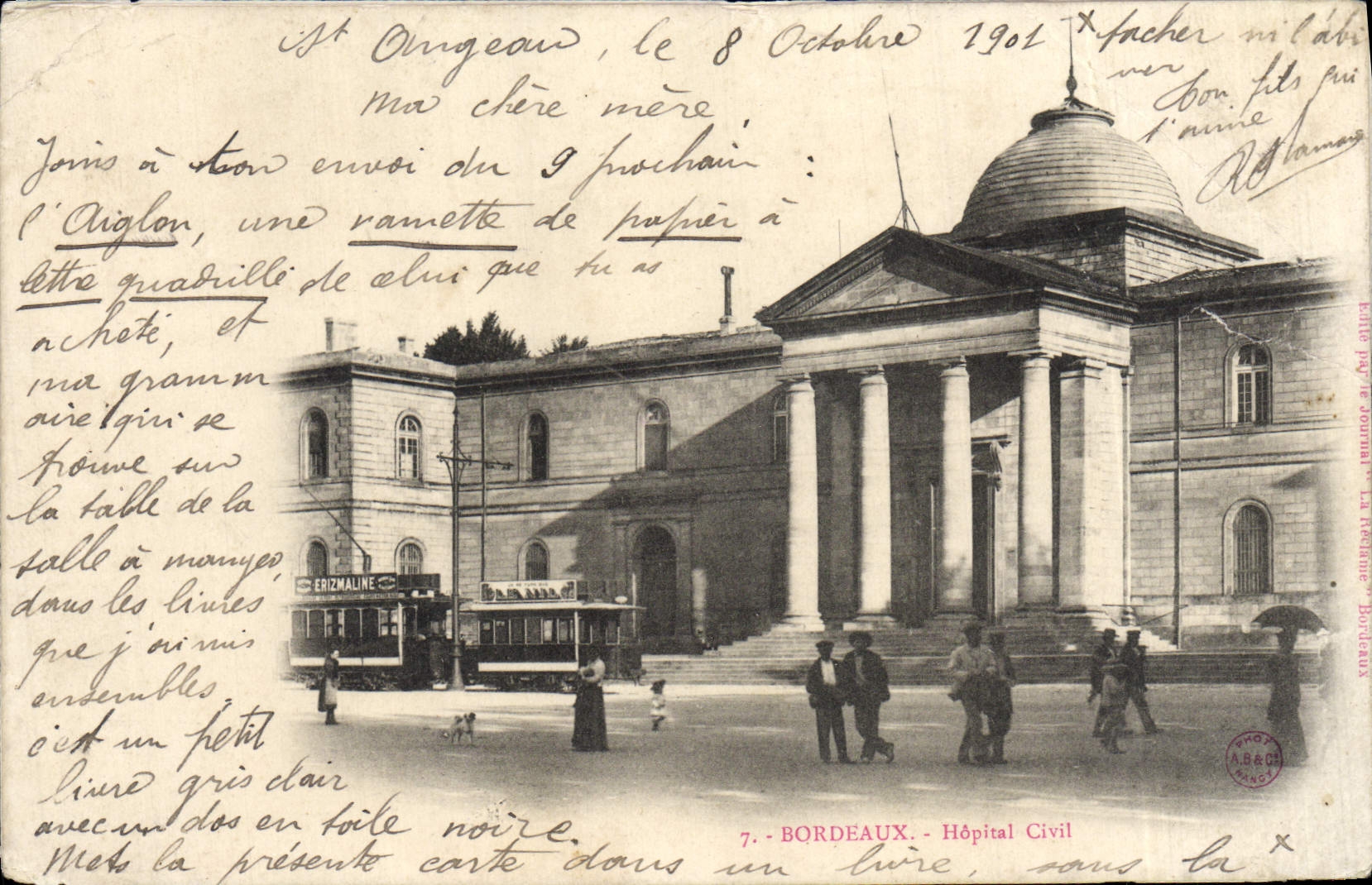 VINTAGE POSTCARD Bordeaux Civil Hospital